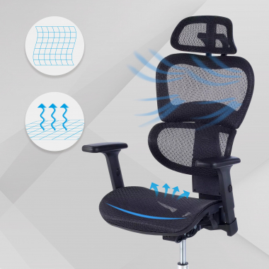 silla ergonomica negro estructura negra base cromada malla brazos regulables 3d doble soporte lumbar reposacabezas 4