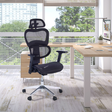 silla ergonomica negro estructura negra base cromada malla brazos regulables 3d doble soporte lumbar reposacabezas 2