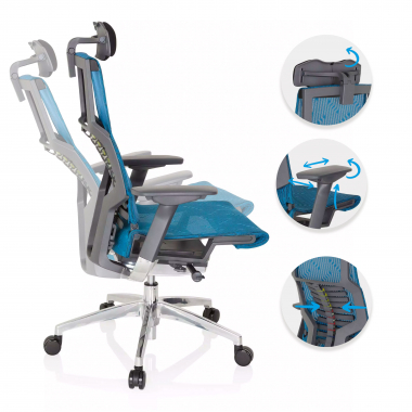 silla de oficina barata azul estructura negra malla brazos regulables 4d soporte lumbar reposacabezas 3