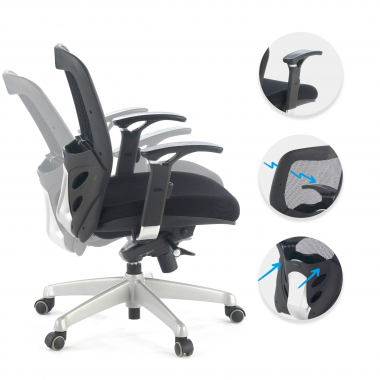 silla teletrabajo negro sin reposacabezas malla brazos regulables 3d soporte lumbar 3