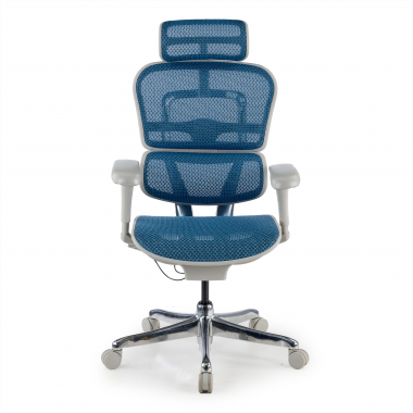 silla ergonomica blanco azul estructura blanca red malla brazos moviles reposacabezas 5