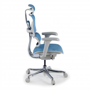 silla ergonomica blanco azul estructura blanca red malla brazos moviles reposacabezas 6