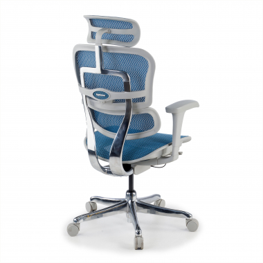 silla ergonomica blanco azul estructura blanca red malla brazos moviles reposacabezas 7