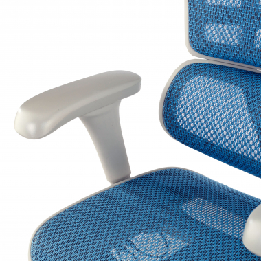 silla ergonomica blanco azul estructura blanca red malla brazos moviles reposacabezas 10