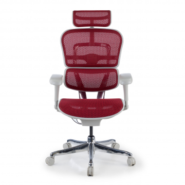 silla ergonomica blanco rojo estructura blanca red malla brazos moviles reposacabezas 5