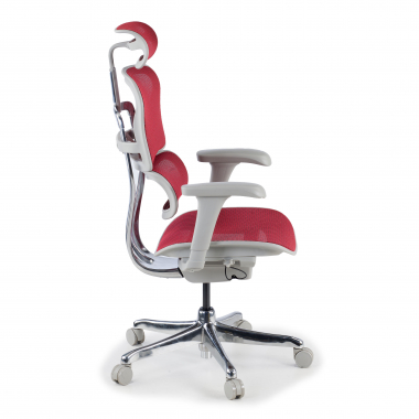 silla ergonomica blanco rojo estructura blanca red malla brazos moviles reposacabezas 6