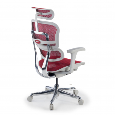 silla ergonomica blanco rojo estructura blanca red malla brazos moviles reposacabezas 7