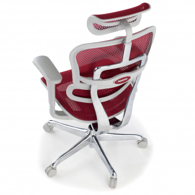 silla ergonomica blanco rojo estructura blanca red malla brazos moviles reposacabezas 9