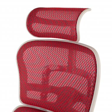 silla ergonomica blanco rojo estructura blanca red malla brazos moviles reposacabezas 10