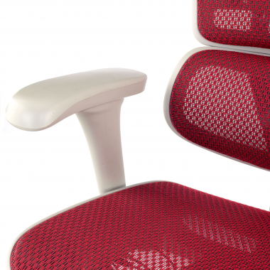 silla ergonomica blanco rojo estructura blanca red malla brazos moviles reposacabezas 11