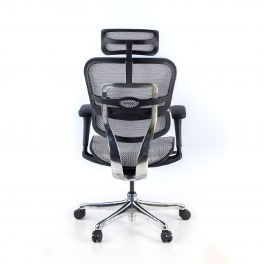silla ergonomica gris estructura negra red malla brazos moviles reposacabezas 7