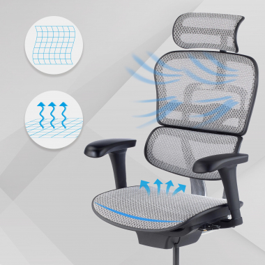 silla ergonomica gris estructura negra red malla brazos moviles reposacabezas 4
