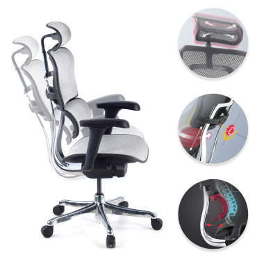 silla ergonomica gris estructura negra red malla brazos moviles reposacabezas 3