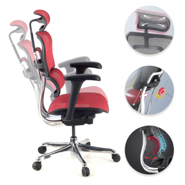silla ergonomica rojo estructura negra red malla brazos moviles reposacabezas 3