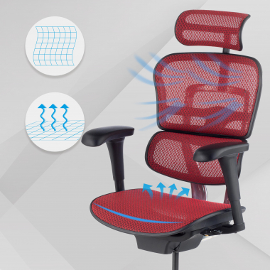 silla ergonomica rojo estructura negra red malla brazos moviles reposacabezas 4