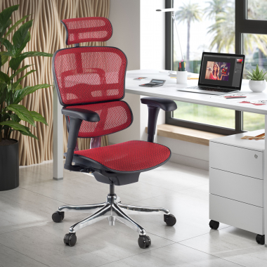 silla ergonomica rojo estructura negra red malla brazos moviles reposacabezas 2