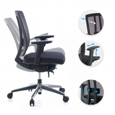 silla teletrabajo negro sin reposacabezas tapizada malla brazos moviles soporte lumbar 3