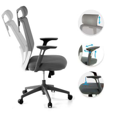 silla de oficina gris red con reposacabezas malla brazos regulables 3d reposacabezas 3