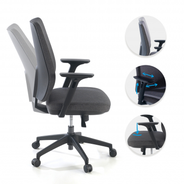 silla de oficina negro tapizada tejido tela brazos regulables 3d 3