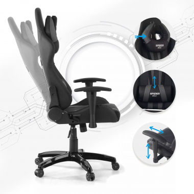 silla gaming gris spider piel sintetica brazos moviles cojin lumbar y cervical reposacabezas 3
