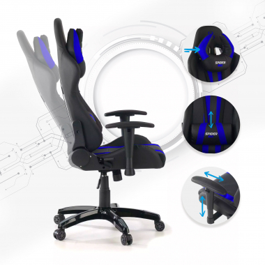 silla gaming azul spider piel sintetica brazos moviles cojin lumbar y cervical reposacabezas 3