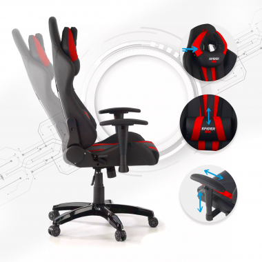 silla gaming rojo spider piel sintetica brazos moviles cojin lumbar y cervical reposacabezas 3