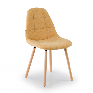 silla nordica amarillo patas de madera tela sin brazos 1