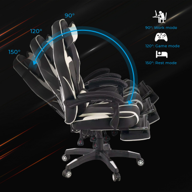 silla gaming blanco logan piel sintetica brazos moviles cojin lumbar y cervical reposacabezas reposapies extensible 4