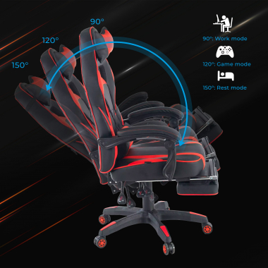 silla gaming rojo logan piel sintetica brazos moviles cojin lumbar y cervical reposacabezas reposapies extensible 4