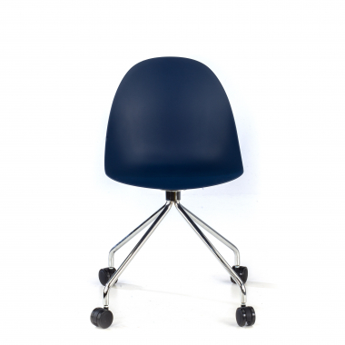 silla de reuniones azul con ruedas plastico sin brazos 3