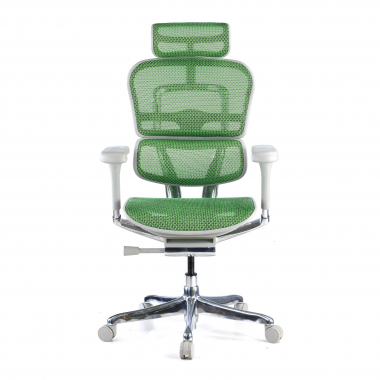silla ergonomica blanco verde estructura blanca red malla brazos regulables 5d reposacabezas 3