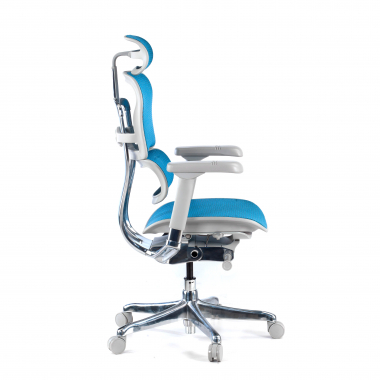 silla ergonomica blanco azul estructura blanca red malla brazos regulables 5d reposacabezas 4
