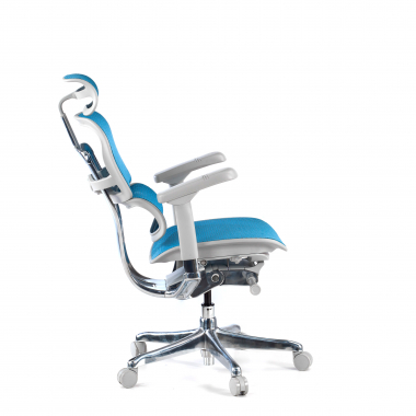 silla ergonomica blanco azul estructura blanca red malla brazos regulables 5d reposacabezas 5
