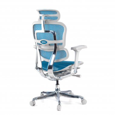 silla ergonomica blanco azul estructura blanca red malla brazos regulables 5d reposacabezas 6