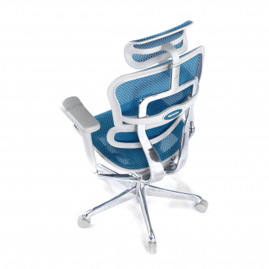 silla ergonomica blanco azul estructura blanca red malla brazos regulables 5d reposacabezas 7