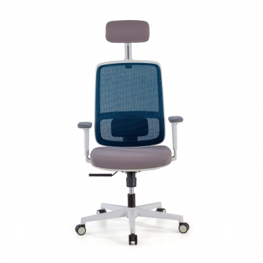 silla de oficina blanco azul kaito malla brazos moviles reposacabezas 3