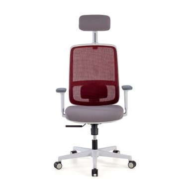 silla de oficina blanco rojo kaito malla brazos moviles reposacabezas 3
