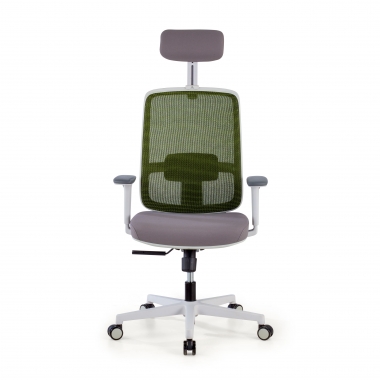 silla de oficina blanco verde kaito malla brazos moviles reposacabezas 3