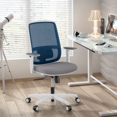 silla de oficina blanco azul estructura blanca malla brazos regulables 1d soporte lumbar 2