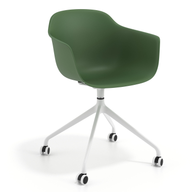 silla de reuniones blanco verde con ruedas plastico brazos fijos 1