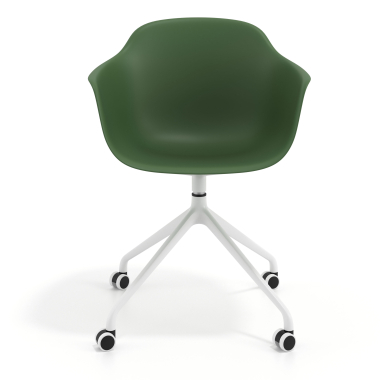 silla de reuniones blanco verde con ruedas plastico brazos fijos 3