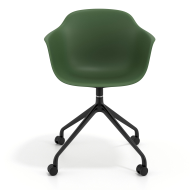 silla de reuniones negro verde con ruedas plastico brazos fijos 3