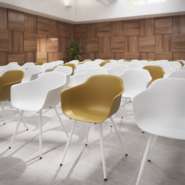 silla confidente blanco amarillo 4 patas plastico brazos fijos 2