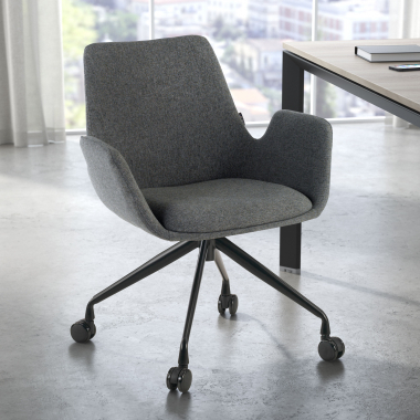 silla confidente negro antracita giratoria con ruedas tela brazos tapizados 2