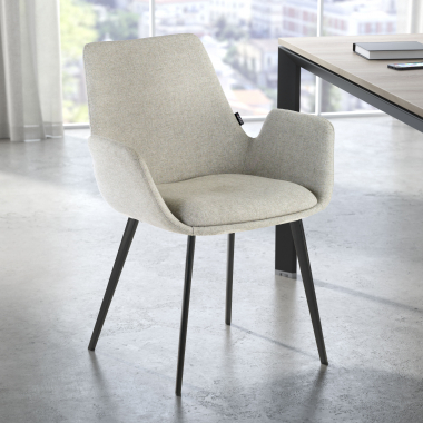 silla confidente negro gris 4 patas tela brazos tapizados 2