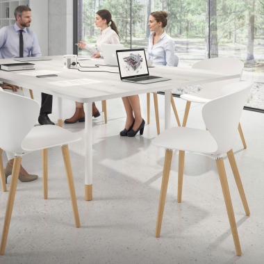 silla nordica blanco patas de madera plastico brazos fijos 2
