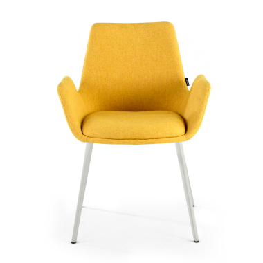 silla confidente blanco amarillo 4 patas tela brazos tapizados 3