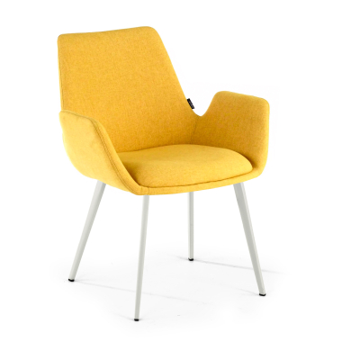 silla confidente blanco amarillo 4 patas tela brazos tapizados 1