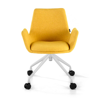 silla confidente blanco amarillo giratoria con ruedas tela brazos tapizados 3