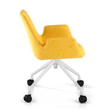 silla confidente blanco amarillo giratoria con ruedas tela brazos tapizados 4